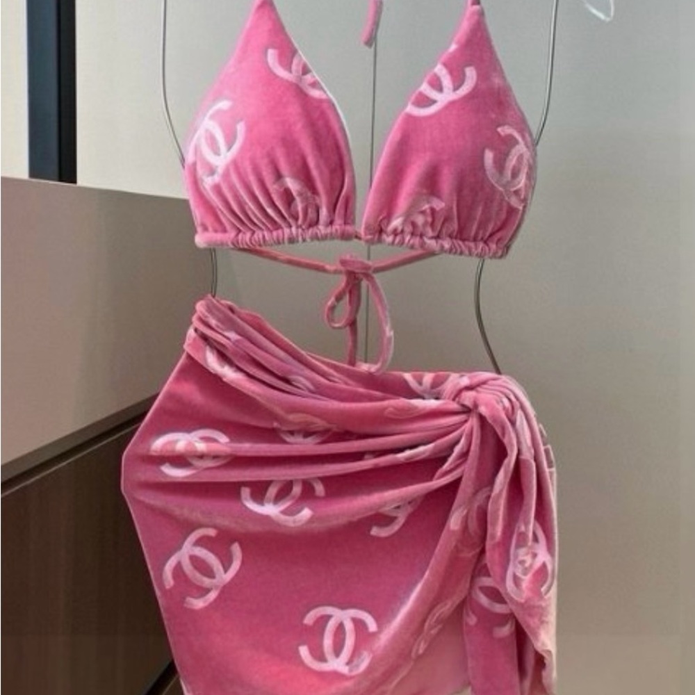 3 piece CHANEL Pink Bikini Set